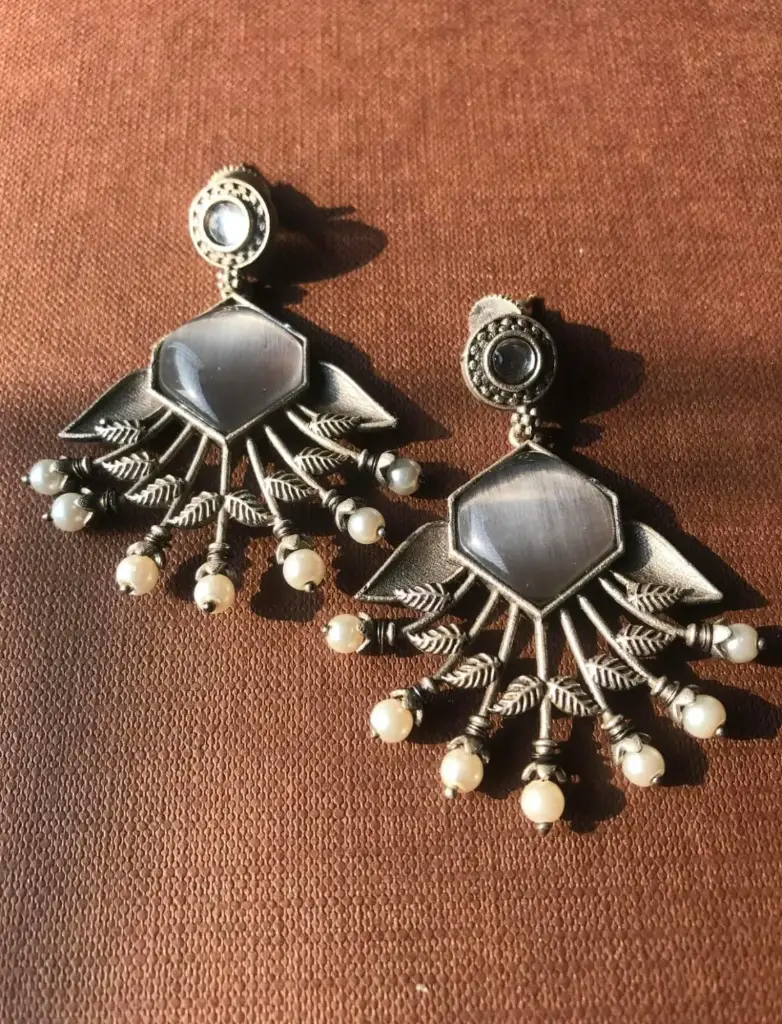 Leaves with peral earrings_504 (Gray)