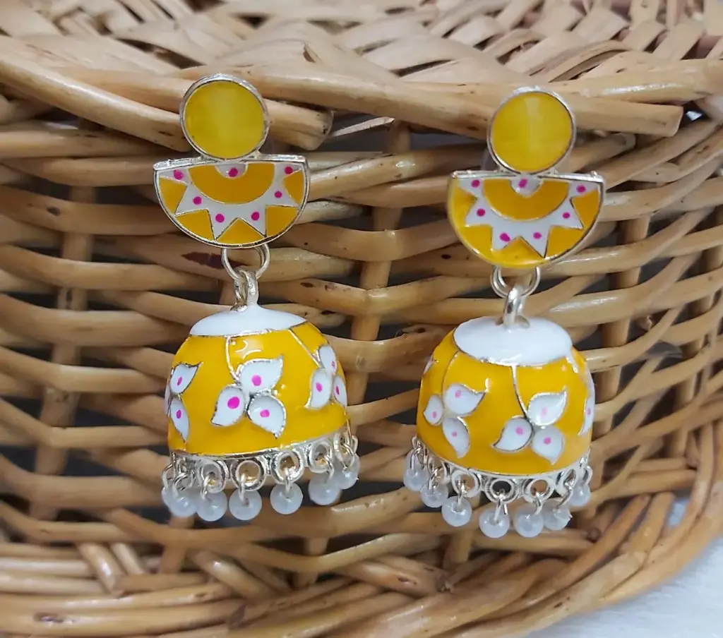 Handcrafted Floral Jhumka Earrings(I) (Yellow)