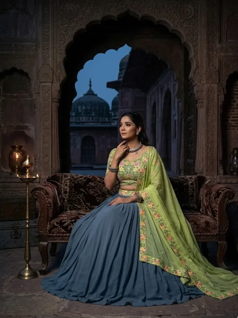[517] Gray And Pista Glamour Lehenga choli_517