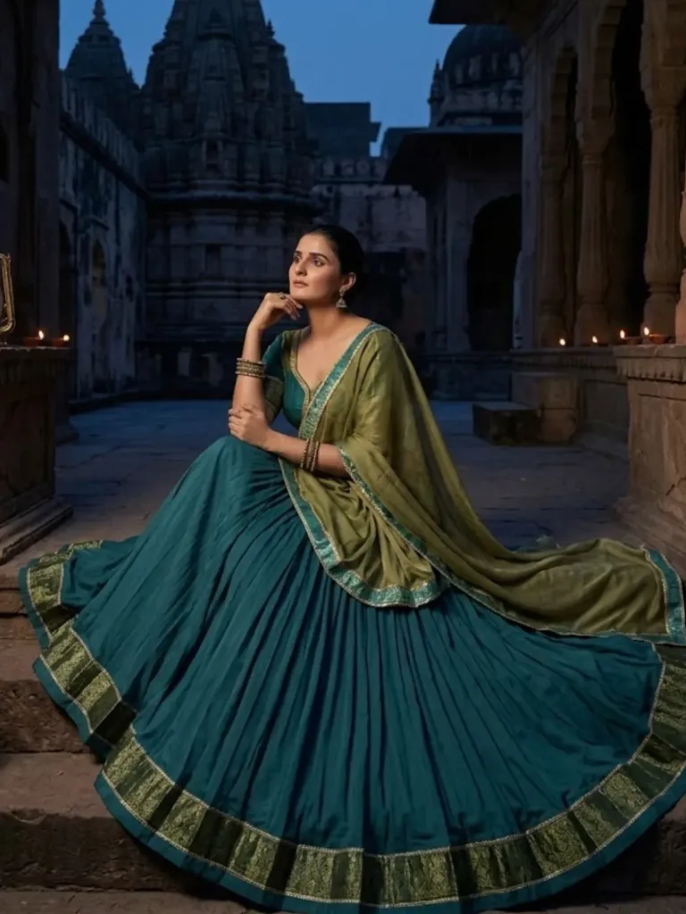 Teal & Olive Contrast Lehenga LEHENGA CHOLI _530