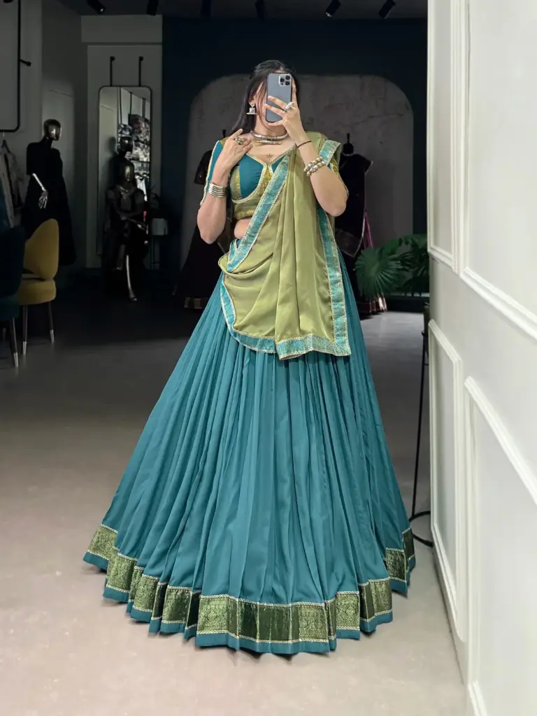 [2860] Teal & Olive Contrast Lehenga LEHENGA CHOLI _530