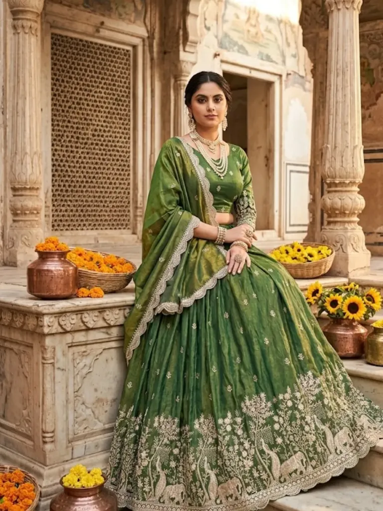 [535] Emerld Green Mahendi Ceremony Lehenga Choli_535