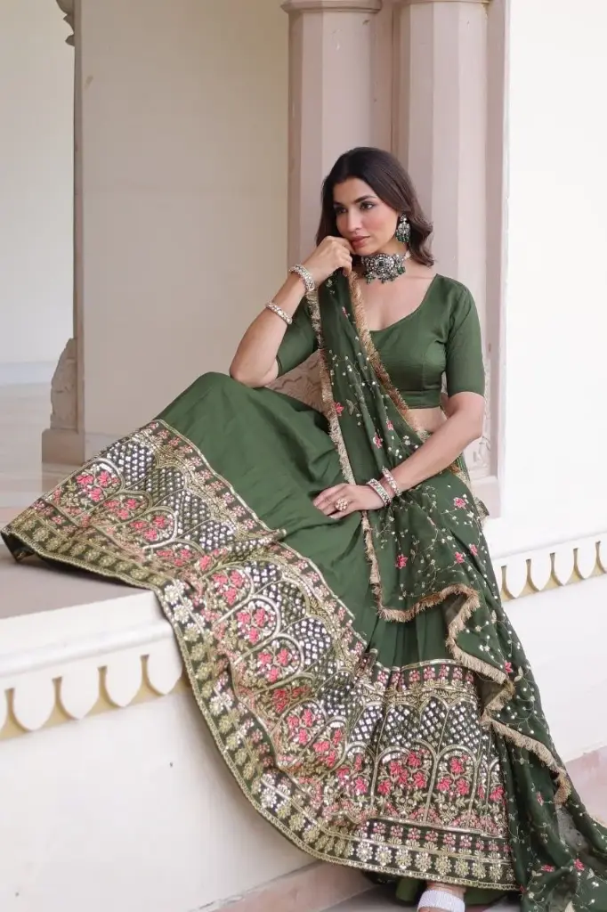 Green & Red Lehenga Choli For Occasions_539  (Green)