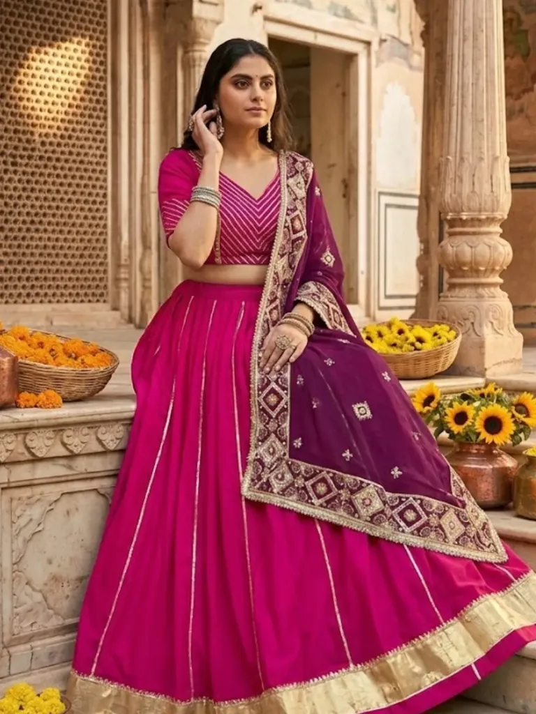 [548] Golden borders Pink Bluss Lehenga CHOLI _548