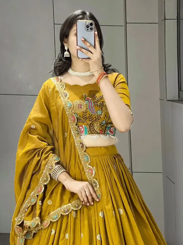 [596] Musturd Embroidery Lehenga Choli_596
