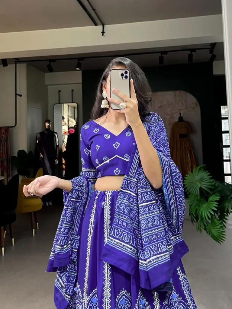 [600] Blue Bandhani Lehenga Choli_600