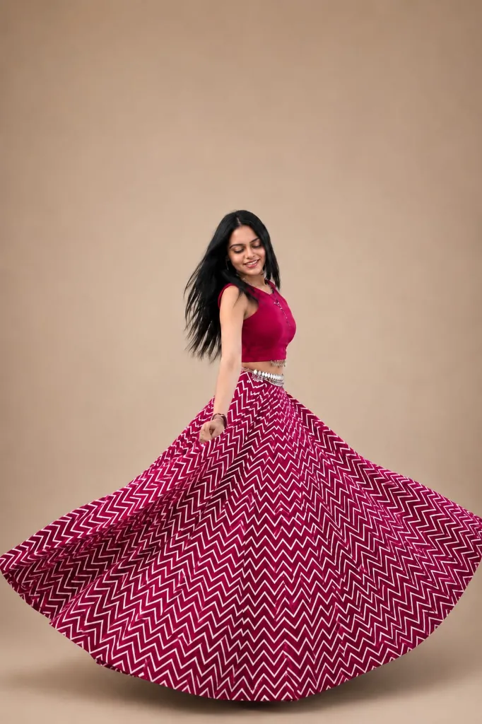 [604] Wine Zigzag Print Flared Lehenga Choli_604