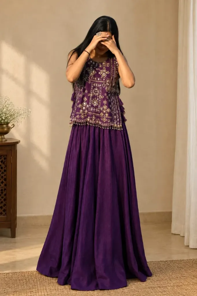 Purple Zardoshi & Mirror Work Lehenga Choli Set_605