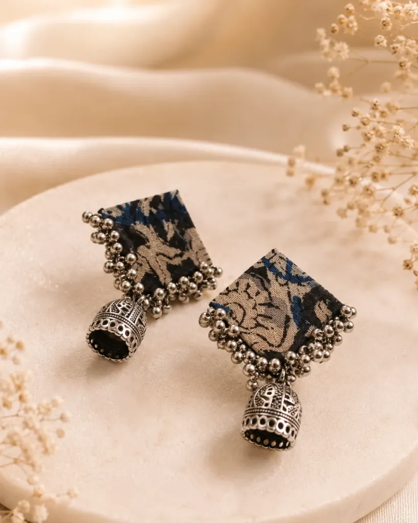 [146]  Indigo Ghungroo Square Jhumka_146