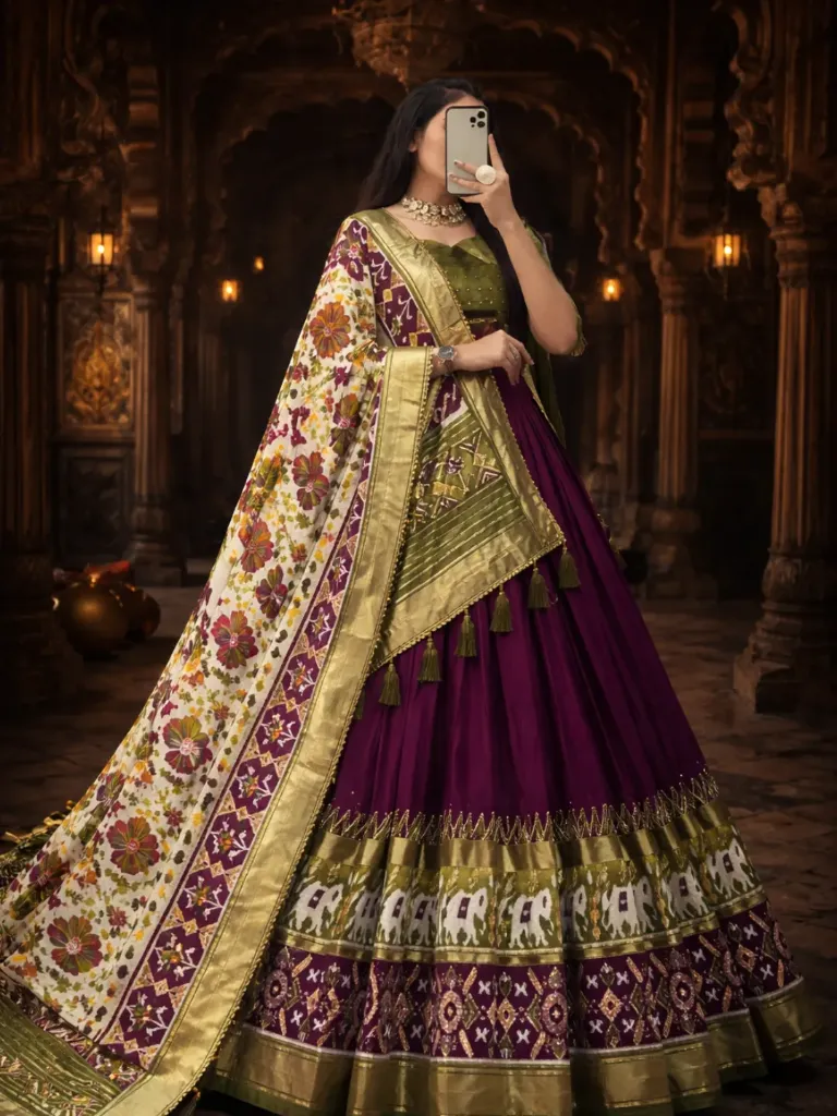 [178] Majestic Wine & Olive Green Patola Print Lehenga Choli_178