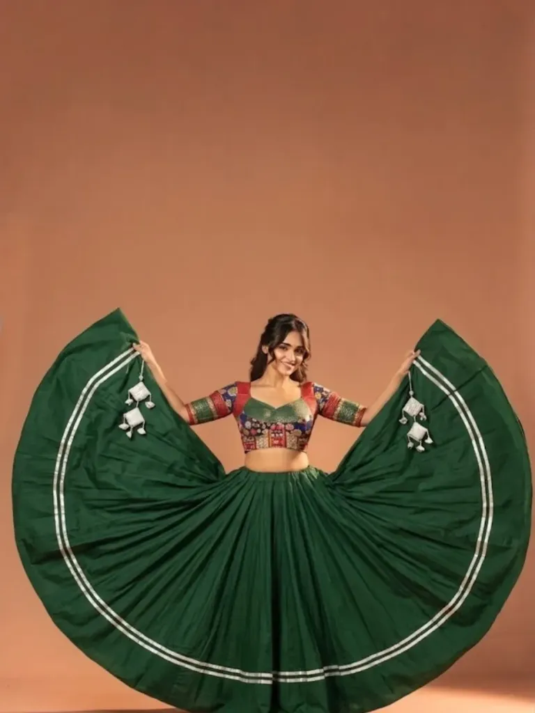  Radiance Silk Flared Lehenga with Golden Border_187 (Green)