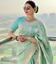 Mint Ivory Kanjeevaram Silk Saree with Floral Zari Weaving_195