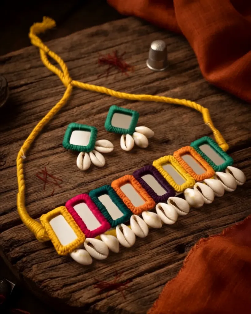 [227] Colorful Mirror & Shell Handmade Necklace Set
