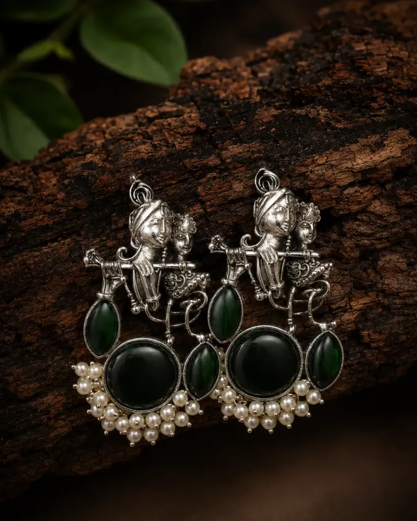 Radhe Krishna Earrings_80 (Green)