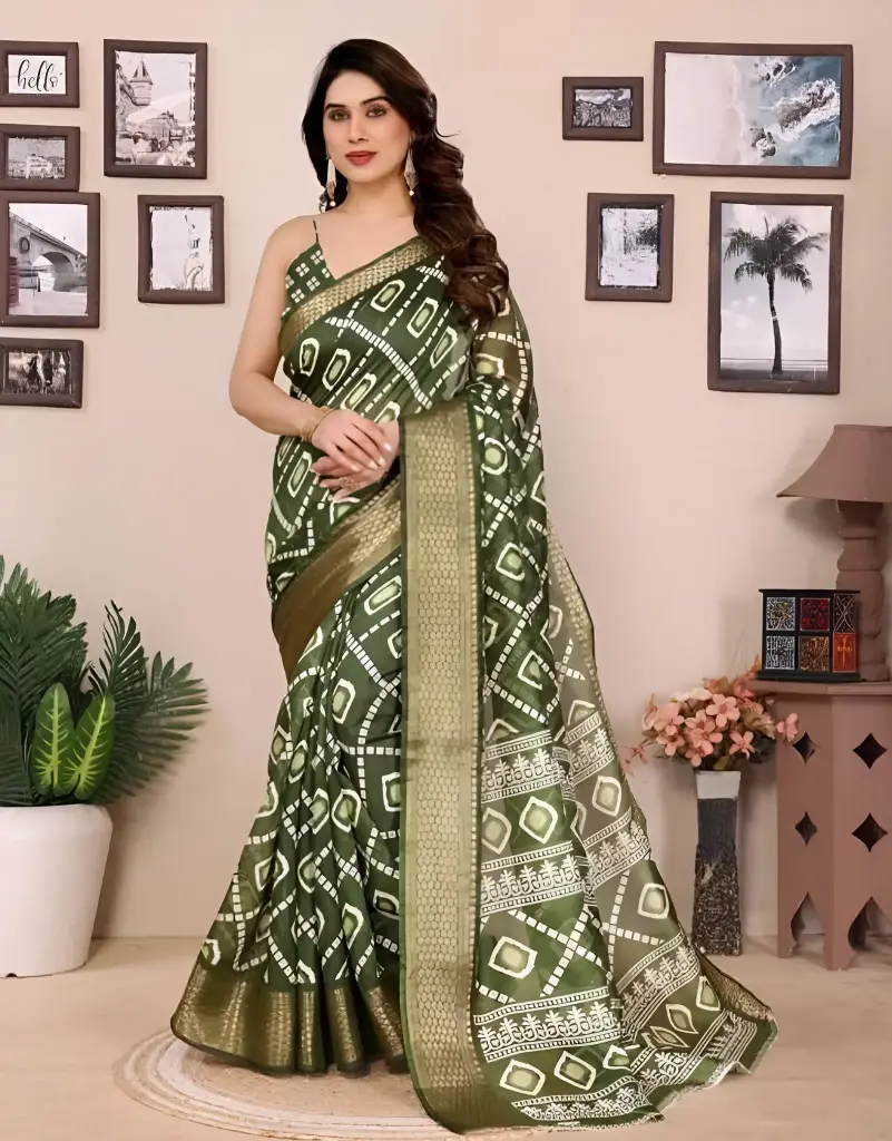 Vibrant Bandhani Cotton Saree_240 (Green)