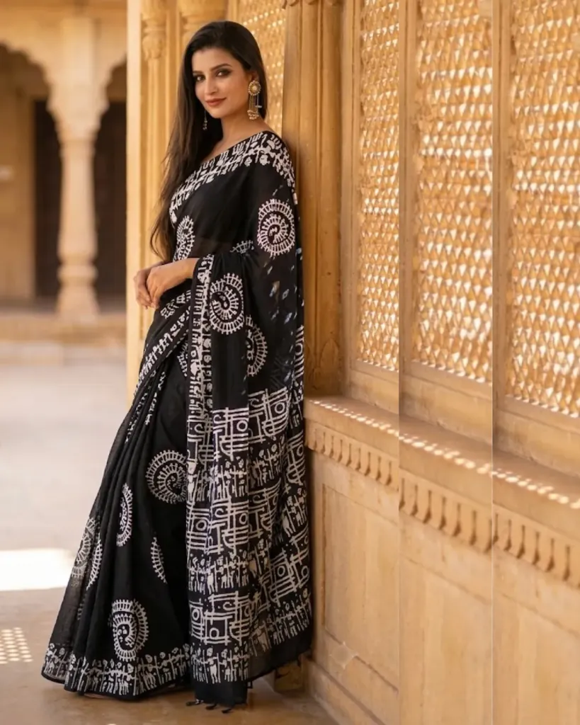 [242] Classic Black Bandhani Cotton Saree_242