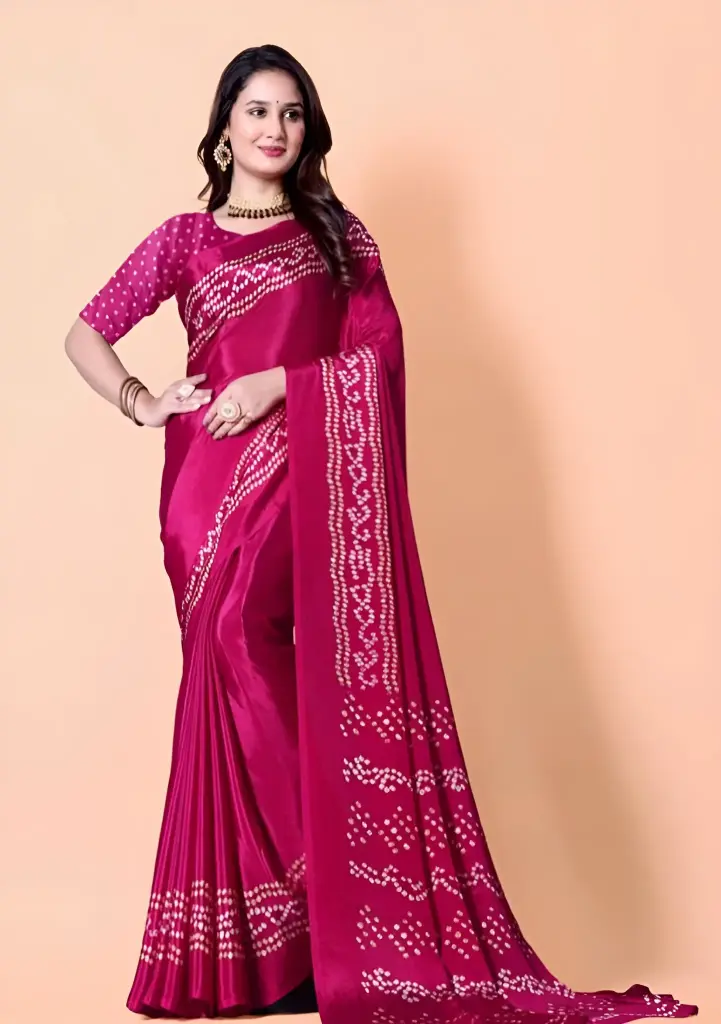 [255] Chandrakhani Bandhani Cotton Saree with Zari Border