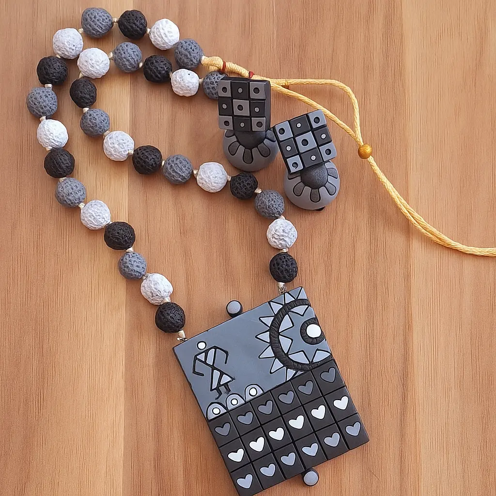[258] Monochrome Geometric Heart Necklace Set