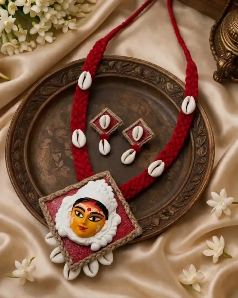 [277] Terracotta Goddess Face Seashell Necklace Set