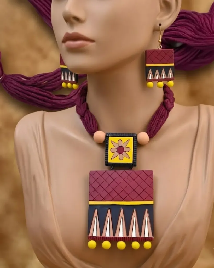 [278] "Tribal Echoes" Terracotta Art Necklace Set