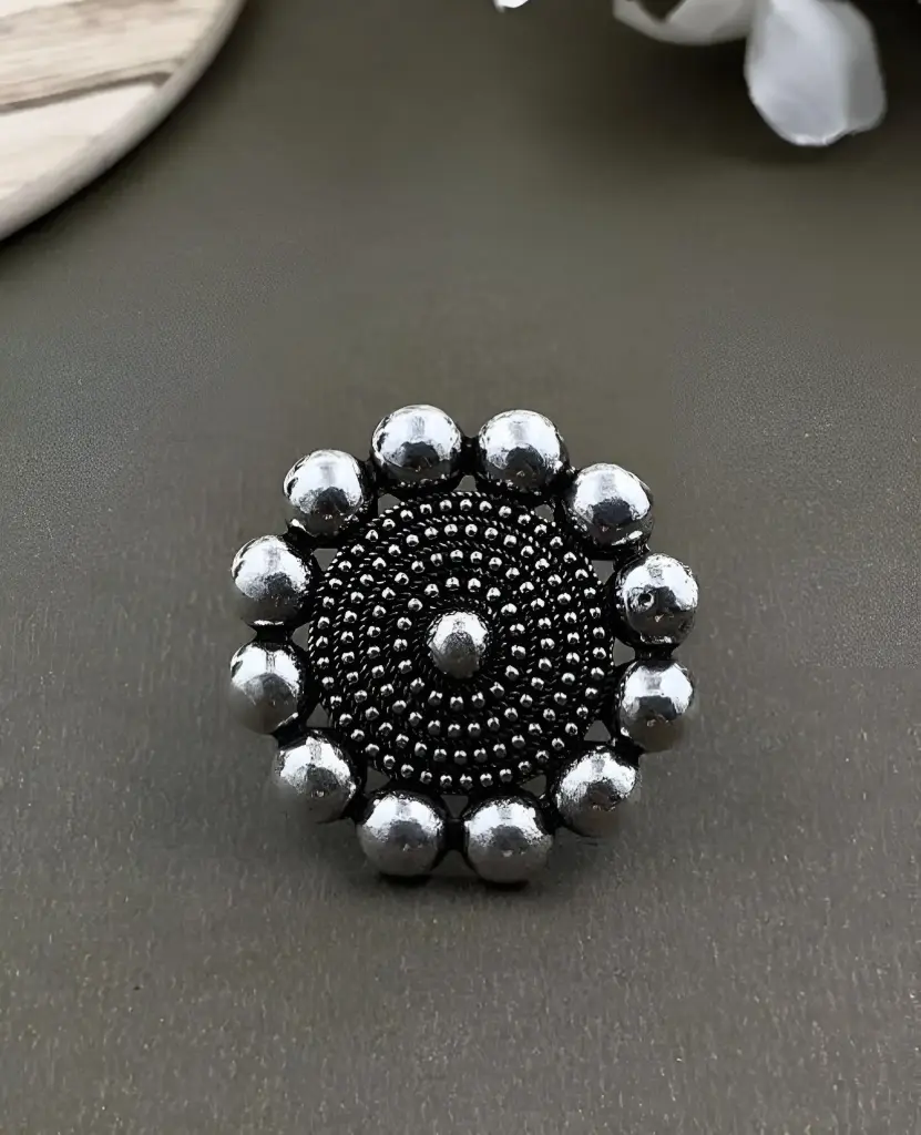 [286] Oxidised Silver Beaded Dome Ring