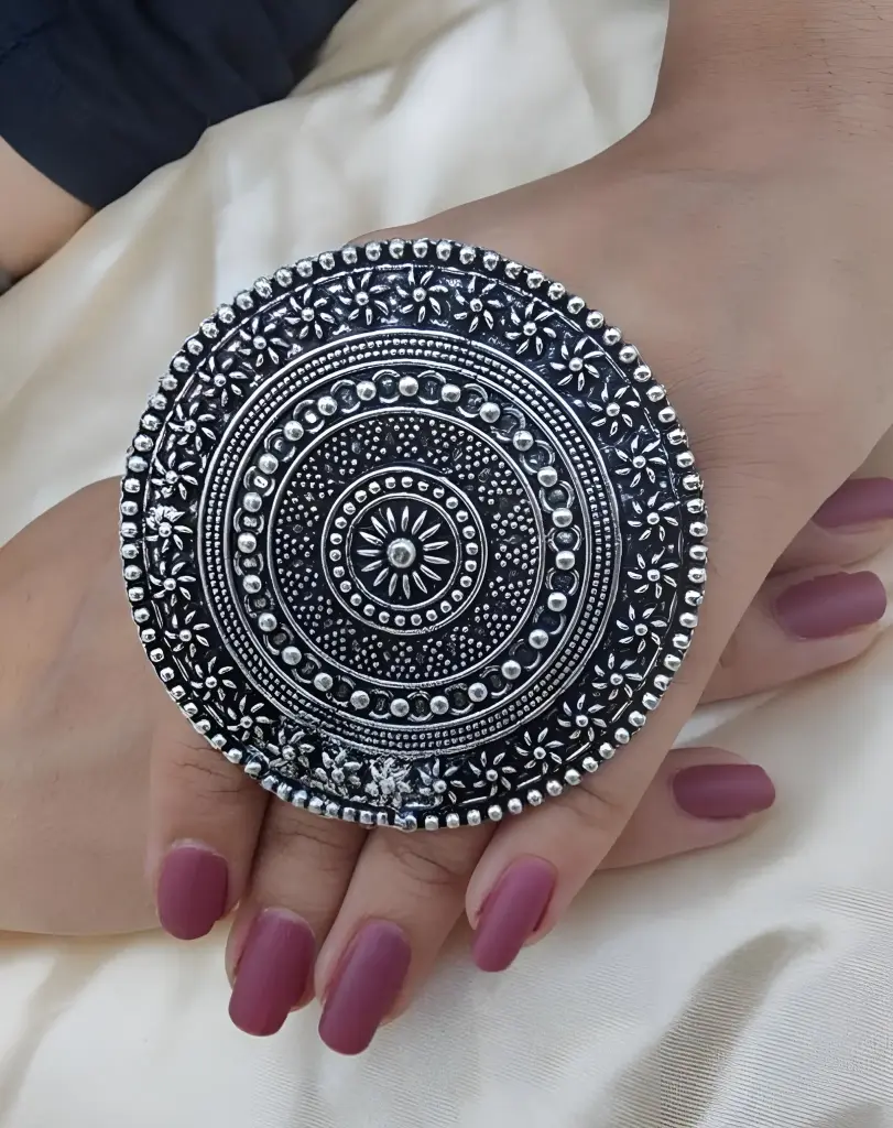 [289]  Oversized Oxidised Floral Mandala Ring