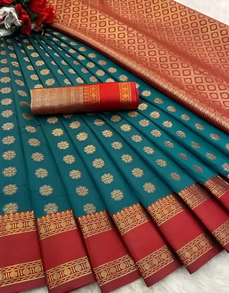 [369] Teal & Crimson Paithani Silk Saree_369