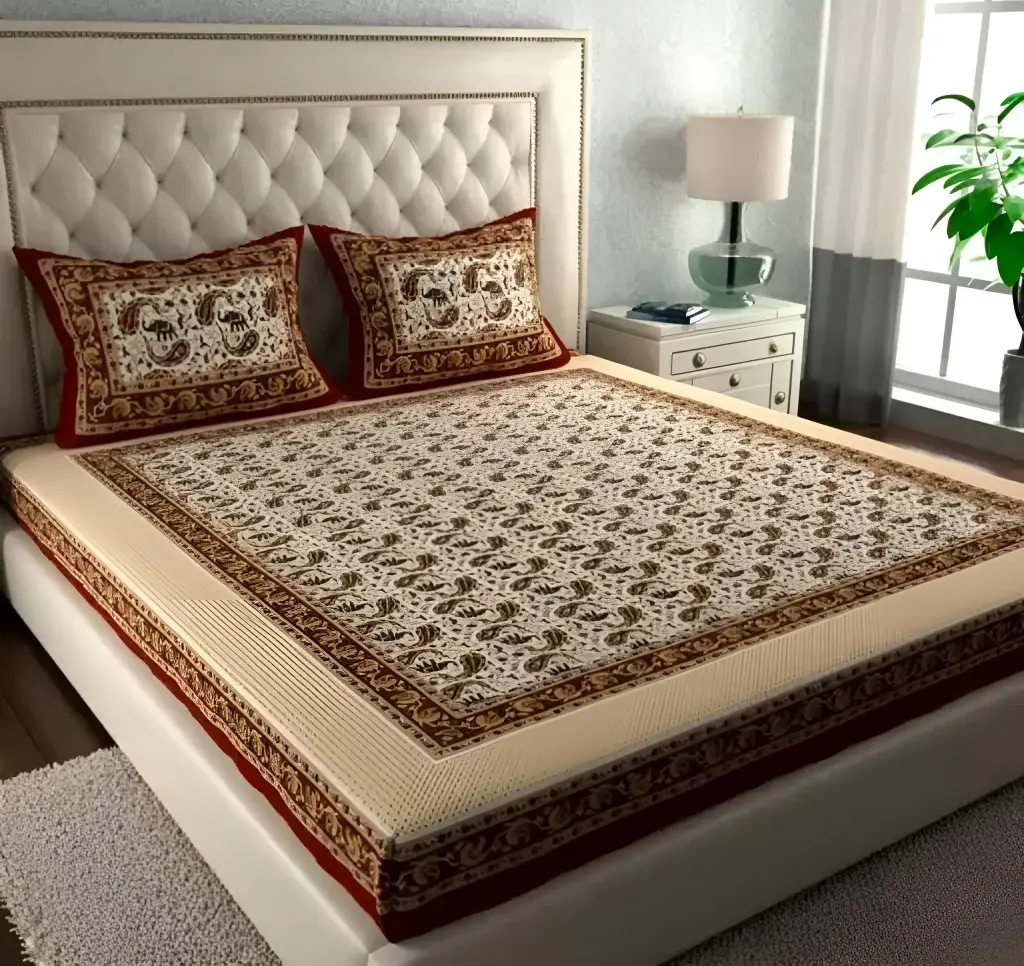 [376] Cotton Rajsthani Jaipuri Double Bed Sheet_376