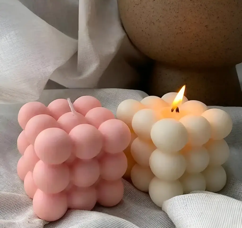 [398] Bubble Candle White & Pink Color Set Of 2_398